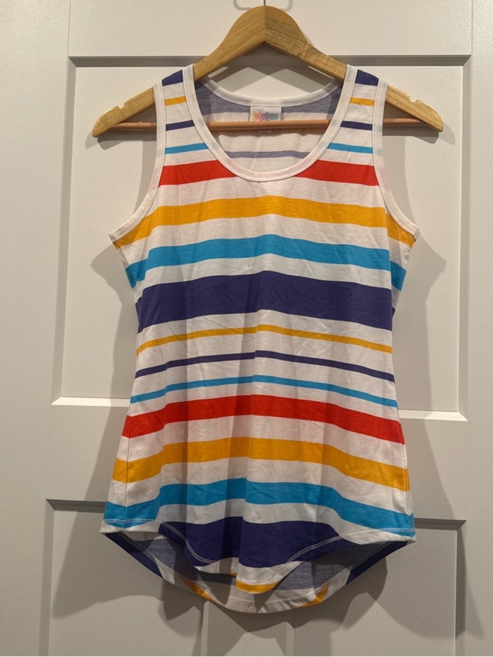 LuLaRoe Multicolor Striped Tank Top - White, Blue, Yellow, Red, Purple